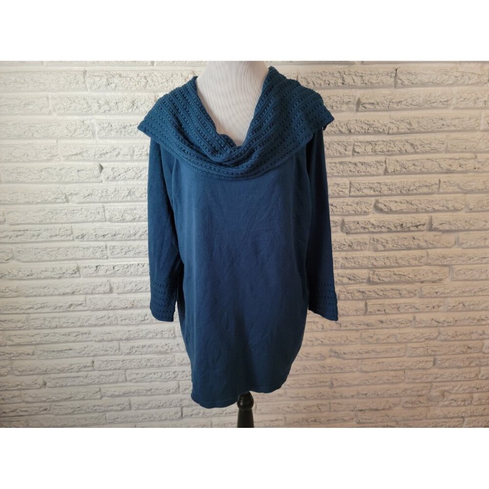 Dressbarn 2X Blue Cowl Neck Sweater Pullover Tunic Plus Size Knit SWE107E